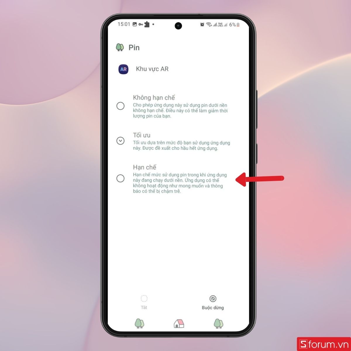Nhấn mục Hạn chế trong Pin Khu vực AR