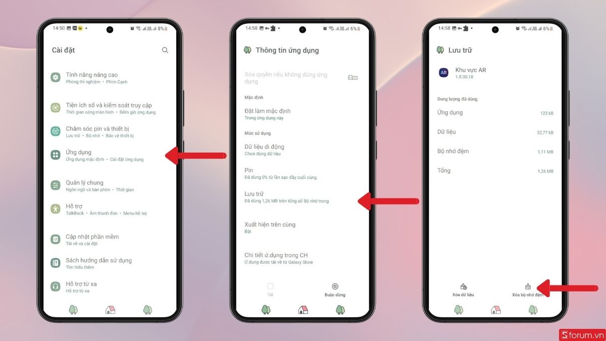 Xóa bộ nhớ đệm Khu vực AR