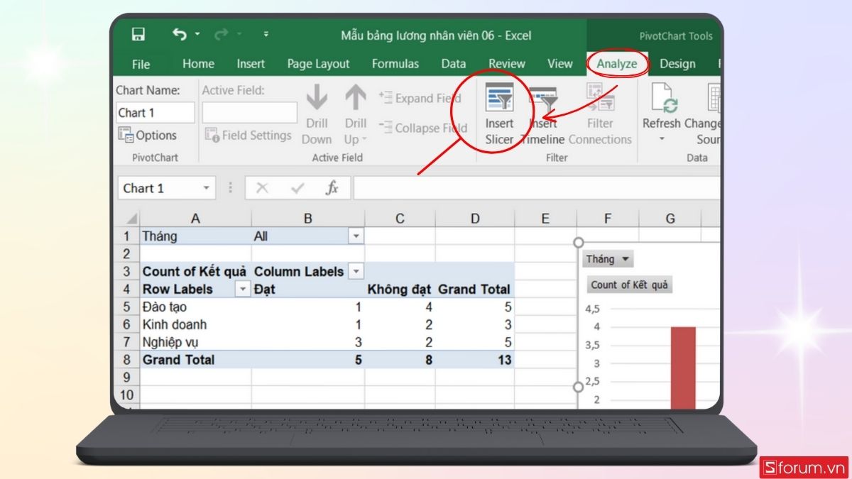 Tìm và chọn mục Insert Slicer