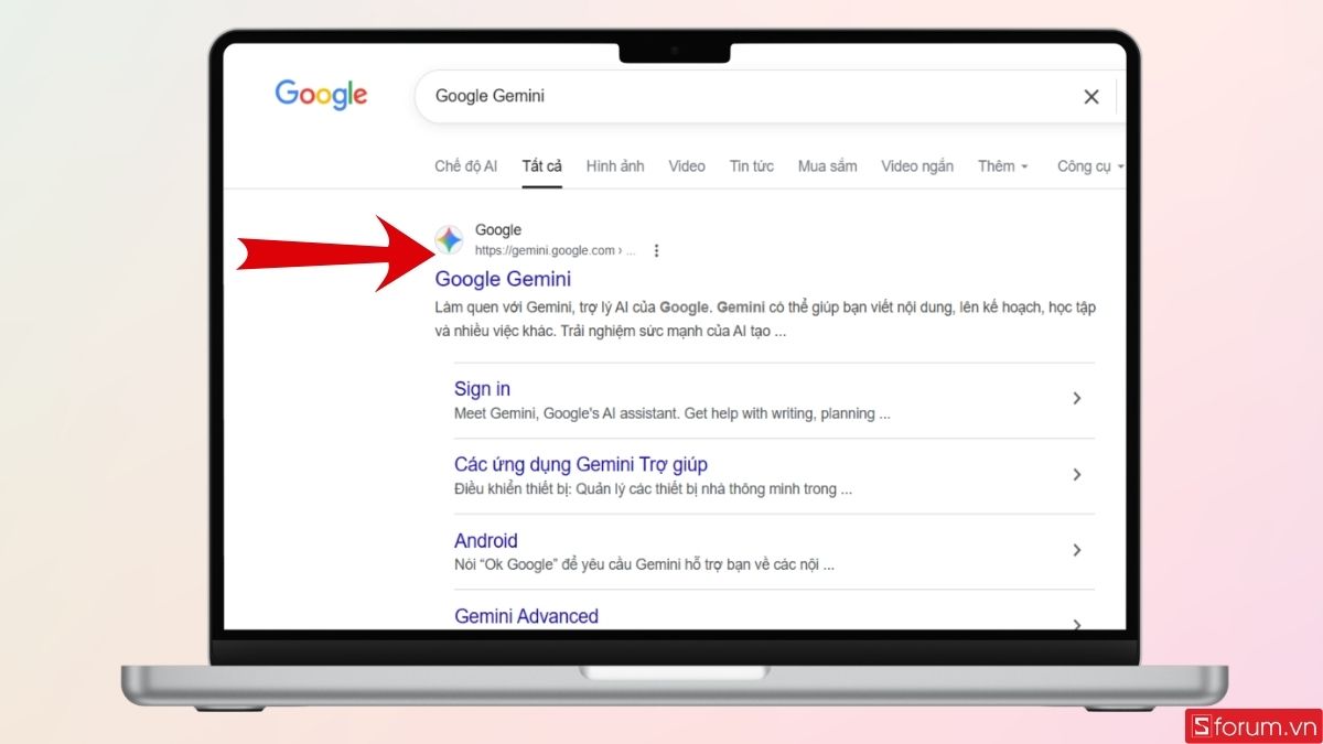 Tìm kiếm trang web Google Gemini