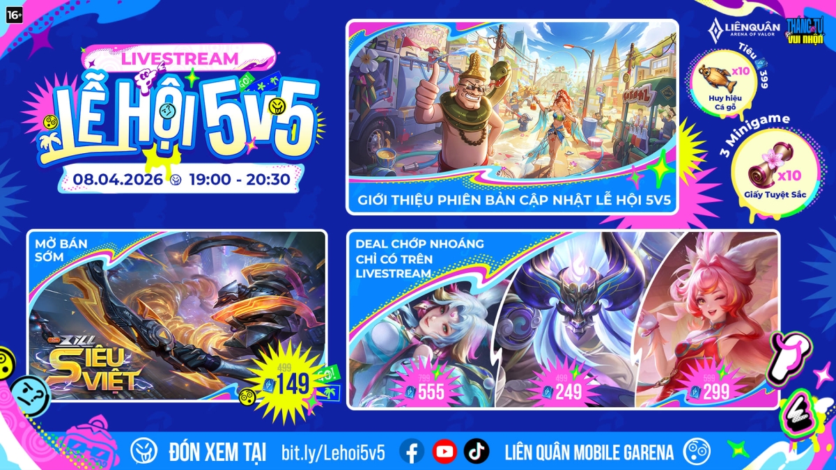 Liên Quân livestream Lễ Hội 5vs5: Săn skin siêu hời, khám phá phiên bản mới cực bùng nổ