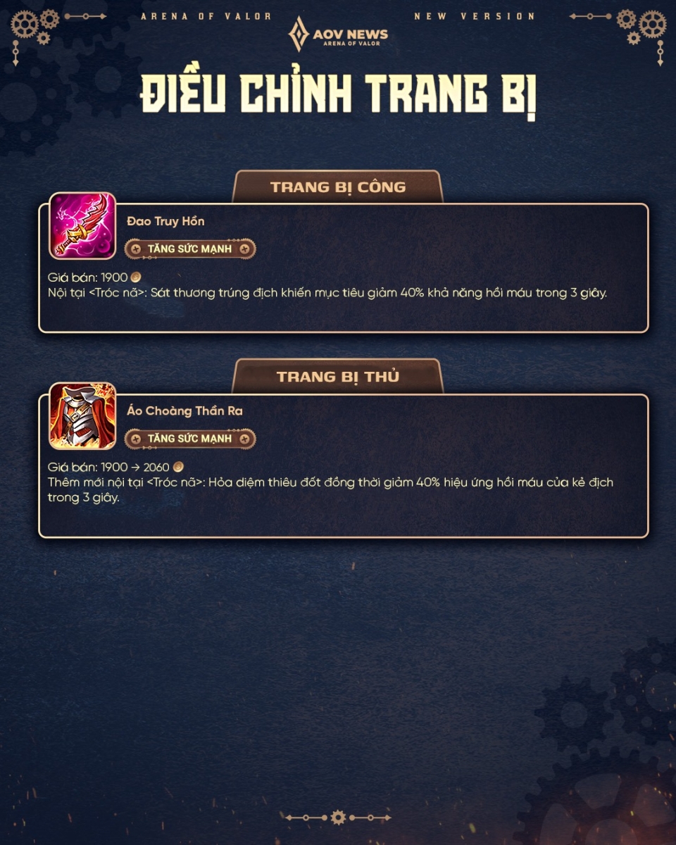 Thông tin chỉnh sửa các trang bị Liên Quân mùa S1 2026