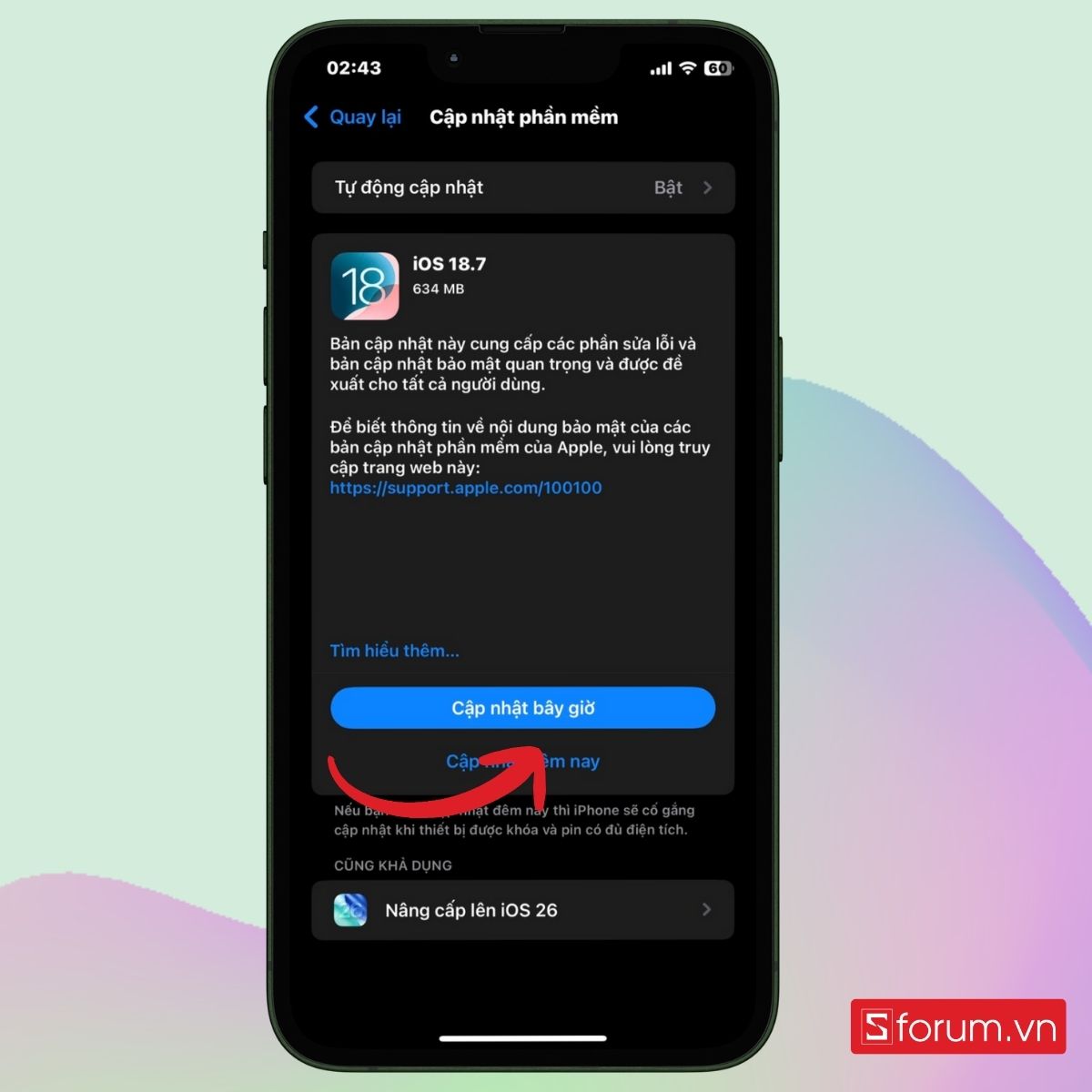 Tiến hành cập nhật phần mềm trên iPhone