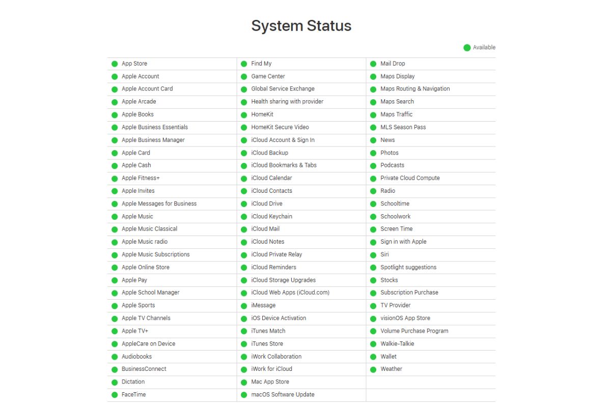 Kiểm tra hệ thống máy chủ Apple để check lỗi