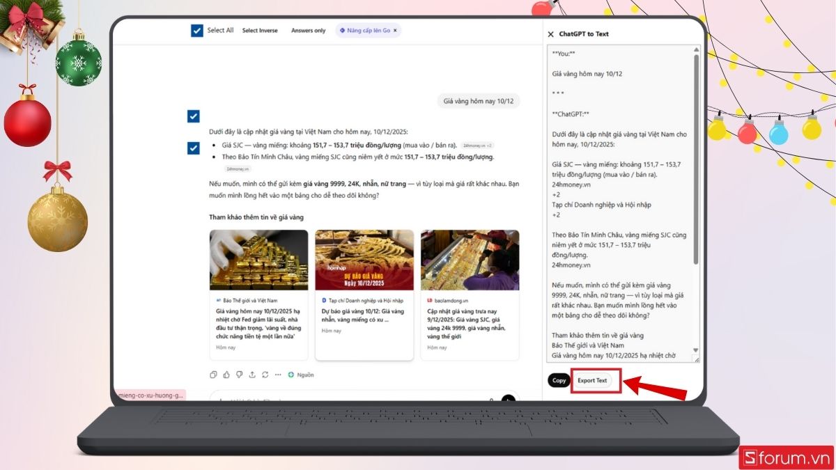 Nhấn Xuất dữ liệu để hoàn tất
