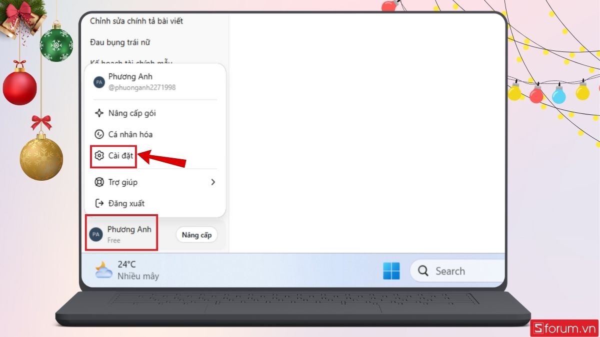 Nhấn vào Cài đặt trong trang cá nhân