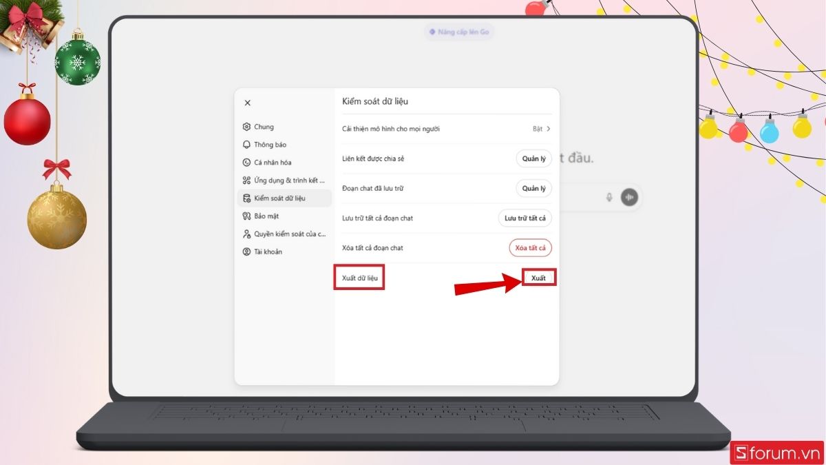 Tìm phần xuất dữ liệu trong Cài đặt