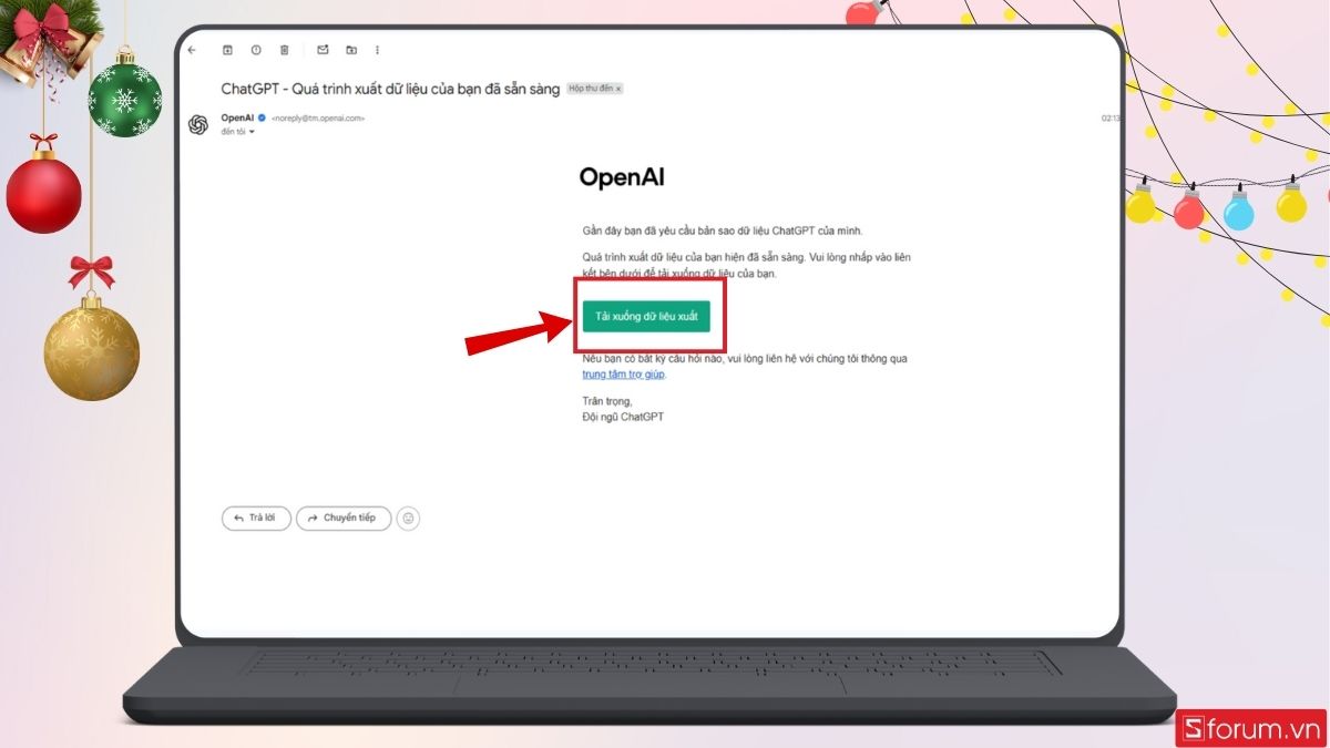 Tải dữ liệu xuống từ email được ChatGPT gửi đến