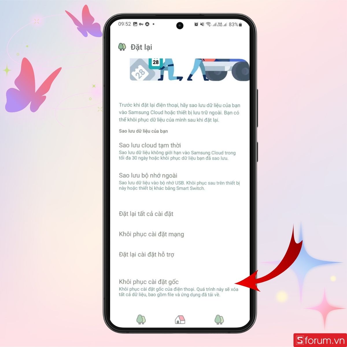 Nhấn khôi phục cài đặt gốc