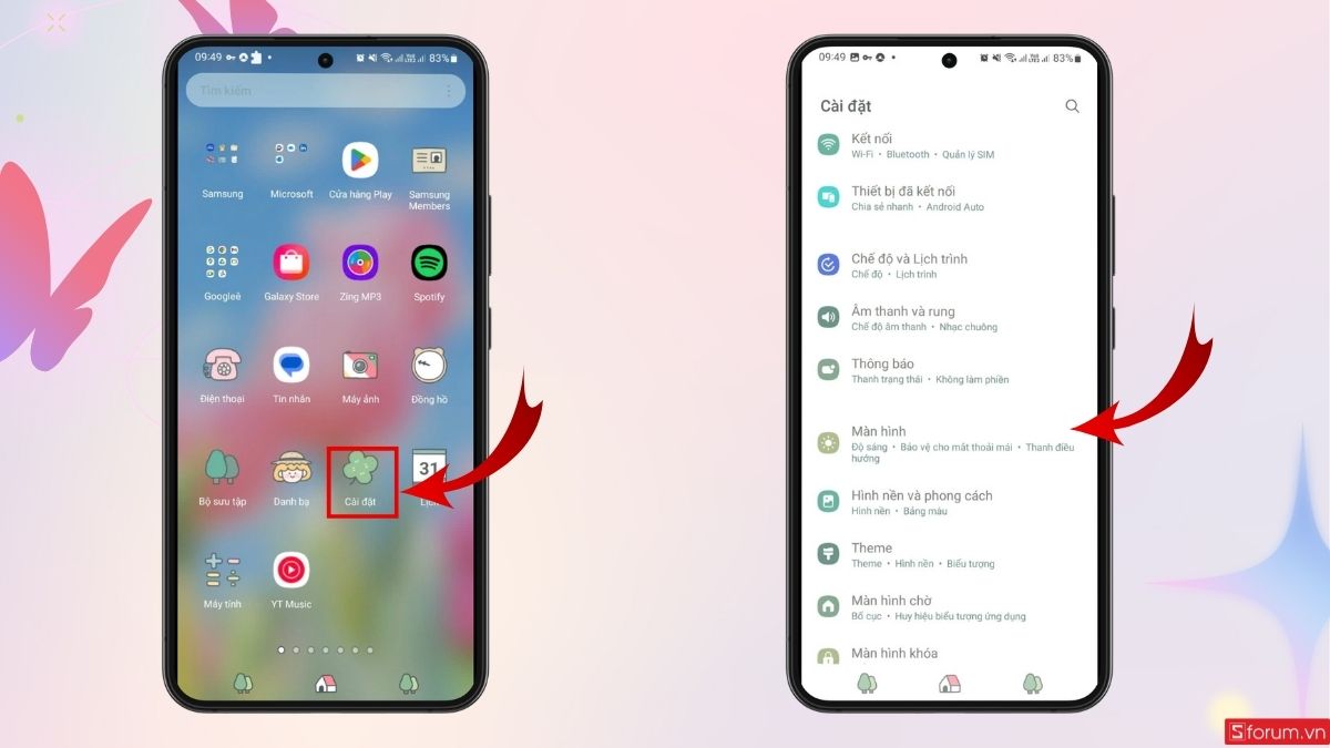 Vào mục Màn hình trong phần Cài đặt