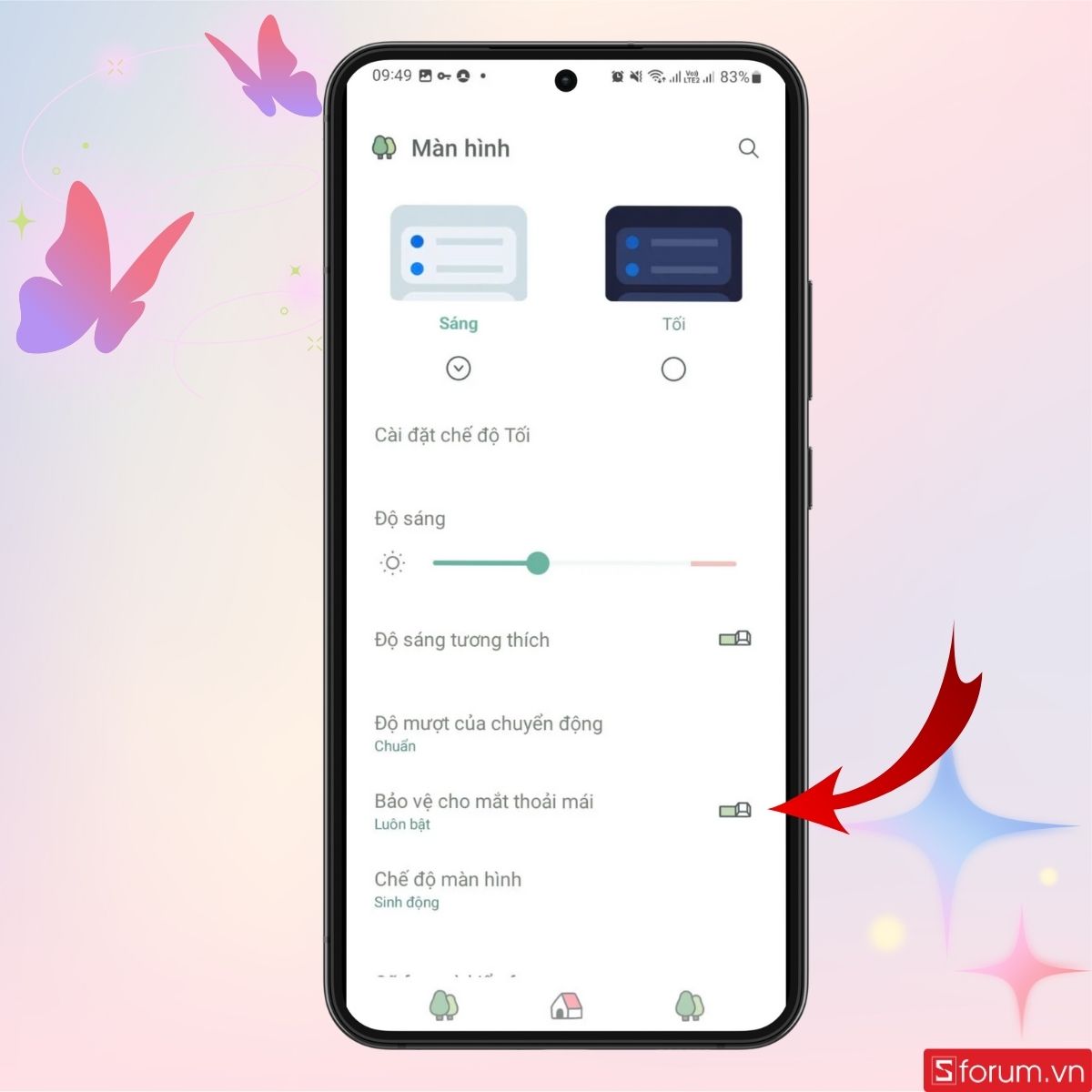 Tắt chế độ Bảo vệ cho mắt thoải mái