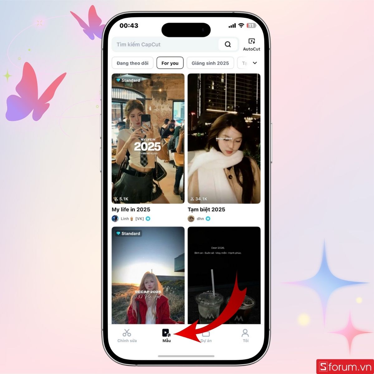 Nhấn vào phần Mẫu 