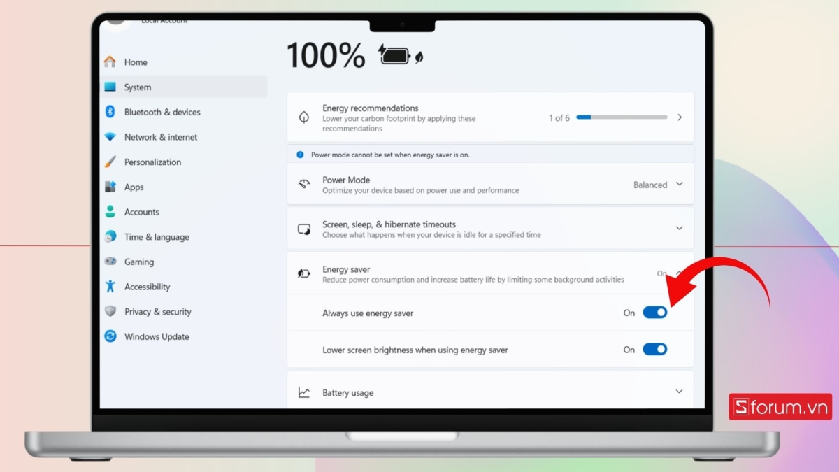 Tắt chế độ tiết kiệm Pin khắc phục máy tính asus không kết nối được wifi - bước 4