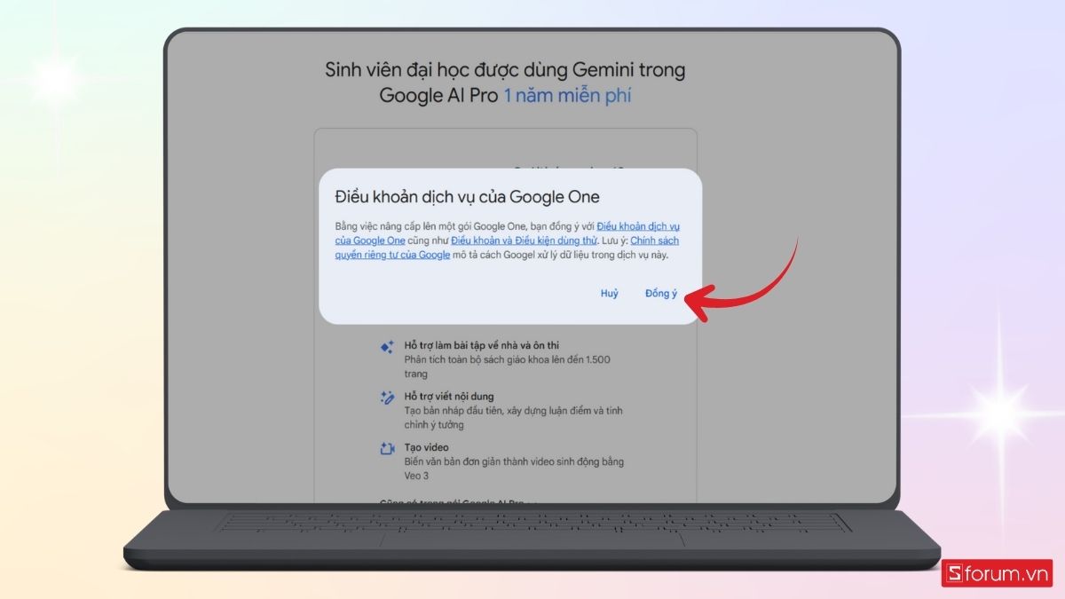 Đồng ý điều khoản dịch vụ của Google One