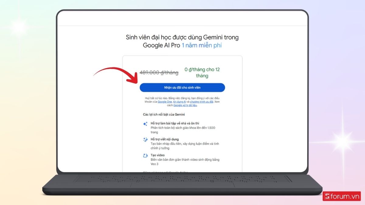 Nhẫn ưu đãi 1 năm sử dụng Google One cho sinh viên