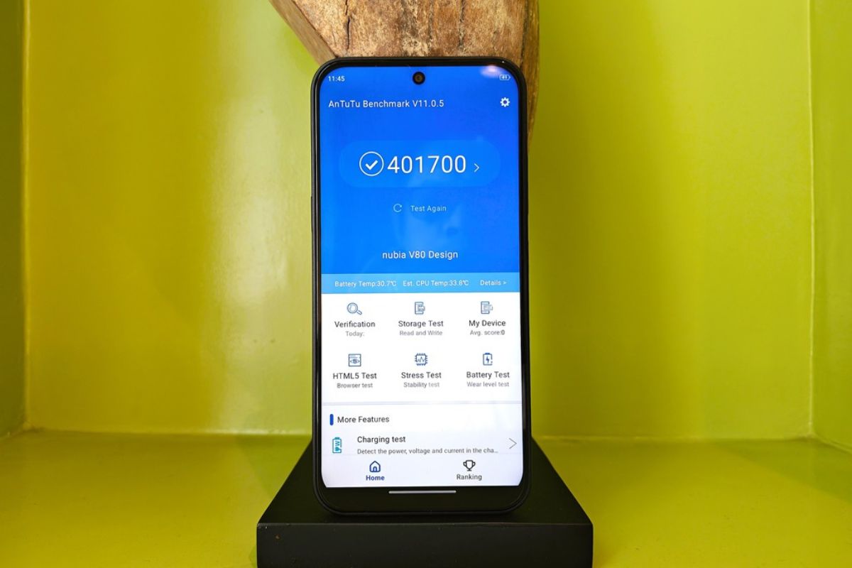 Nubia V80 Design đạt khoảng 401,700 điểm AnTuTu
