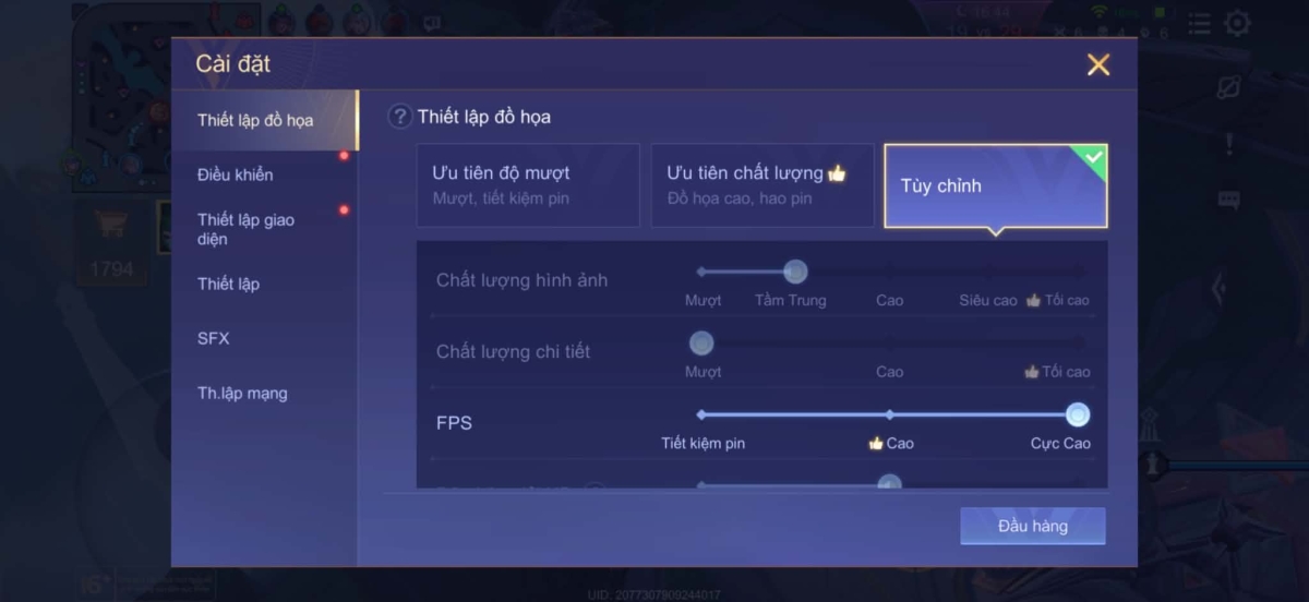 Tối ưu đồ họa khi leo rank