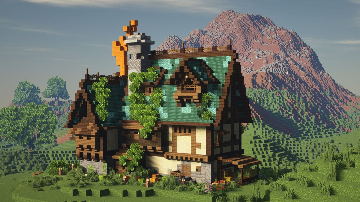 Nhà sinh tồn phong cách gỗ cổ điển Minecraft
