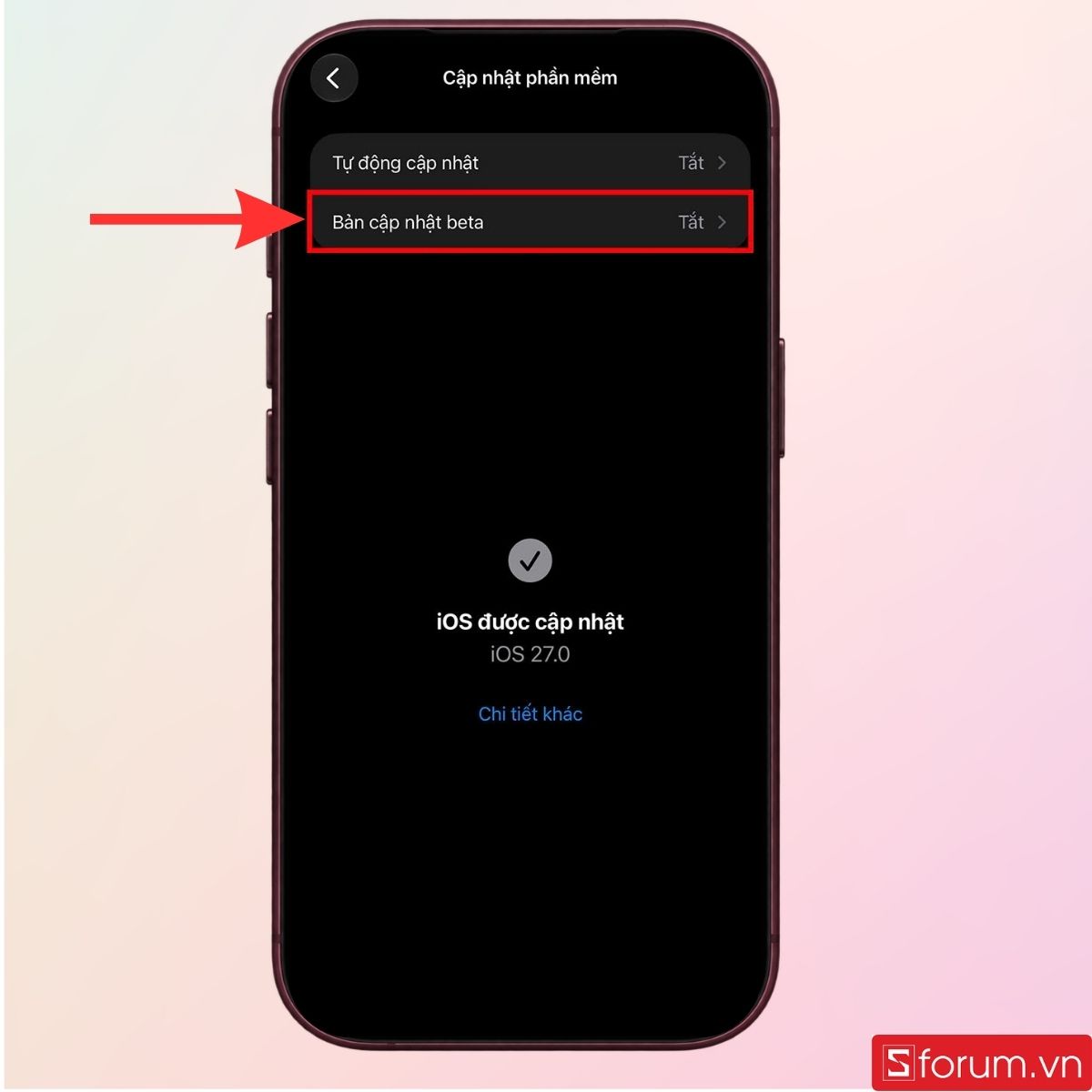 Nhấn chọn Bản cập nhật Beta