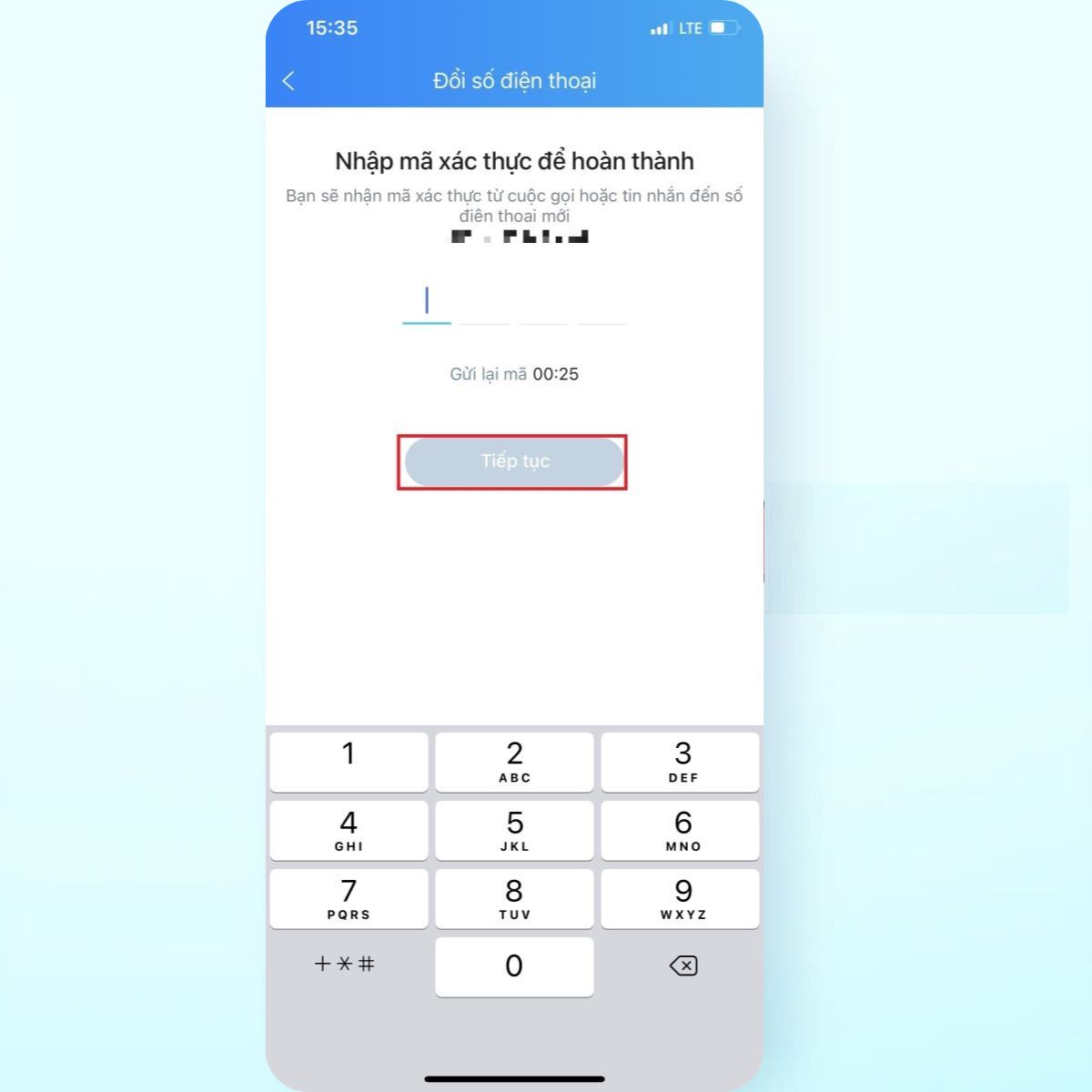 Nhập mã xác minh và hoàn tất đổi số điện thoại trên Zalo