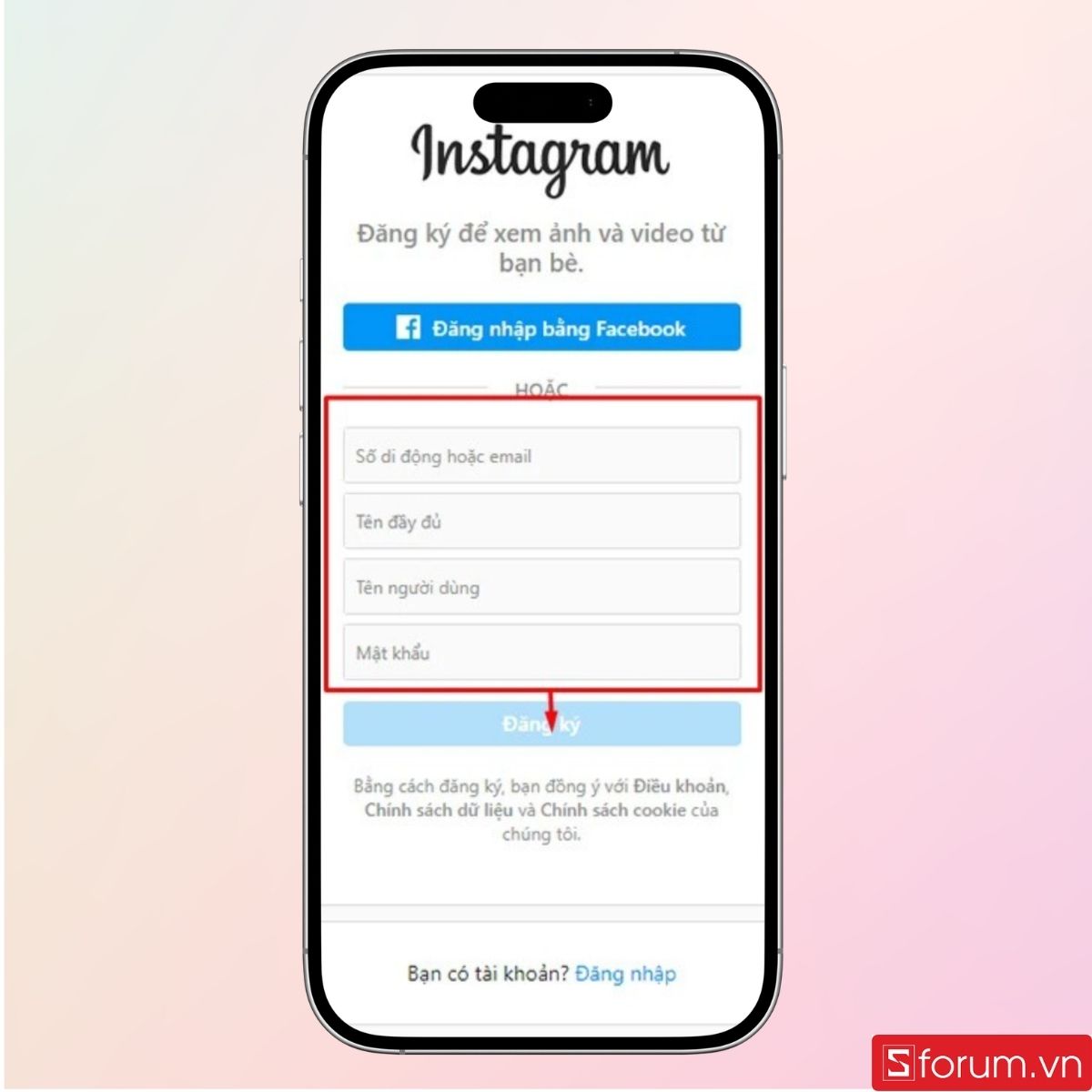Đăng nhập tài khoản Instagram của bạn