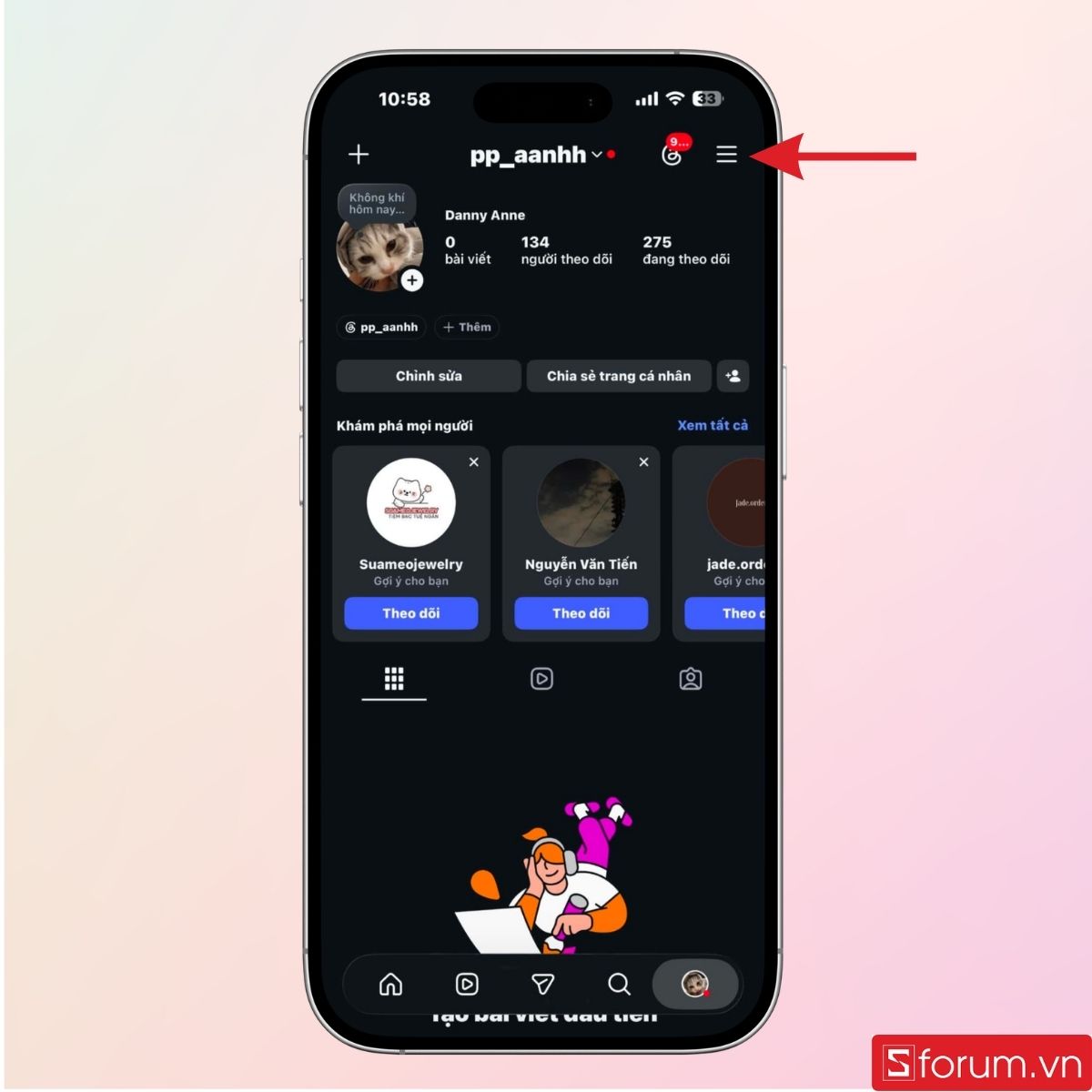 Nhấn vào biểu tượng ba gạch như hình