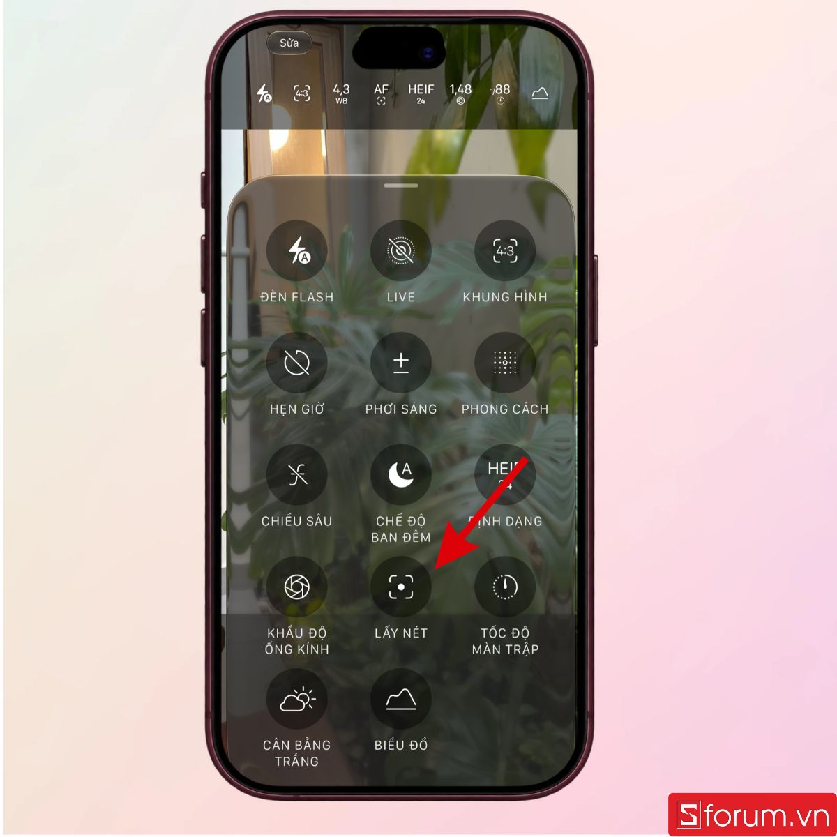 Nhấn chọn tính năng Lấy nét