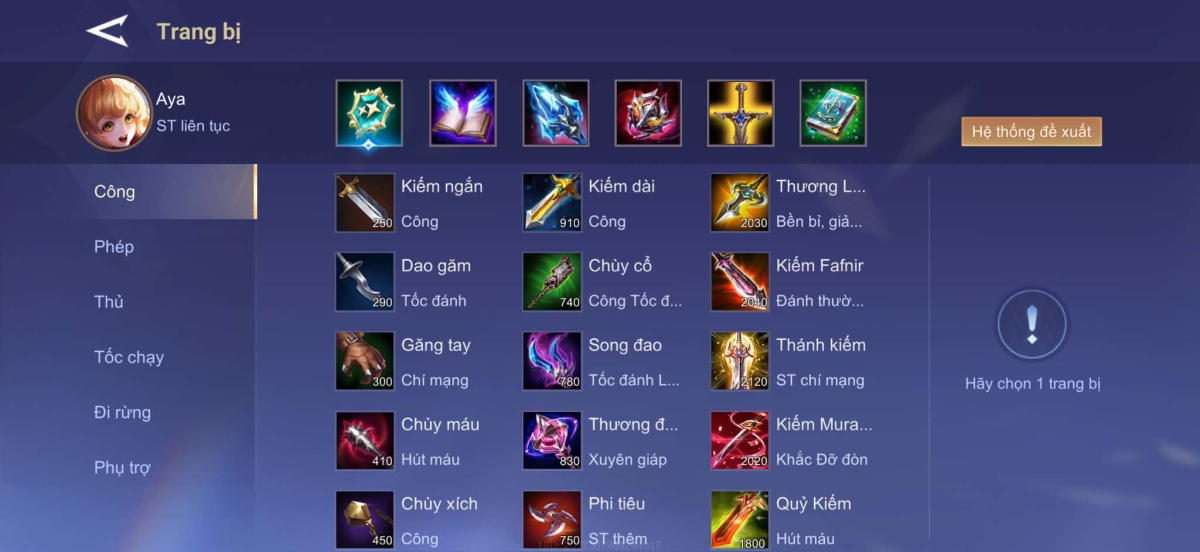 Build đồ thiên hỗ trợ