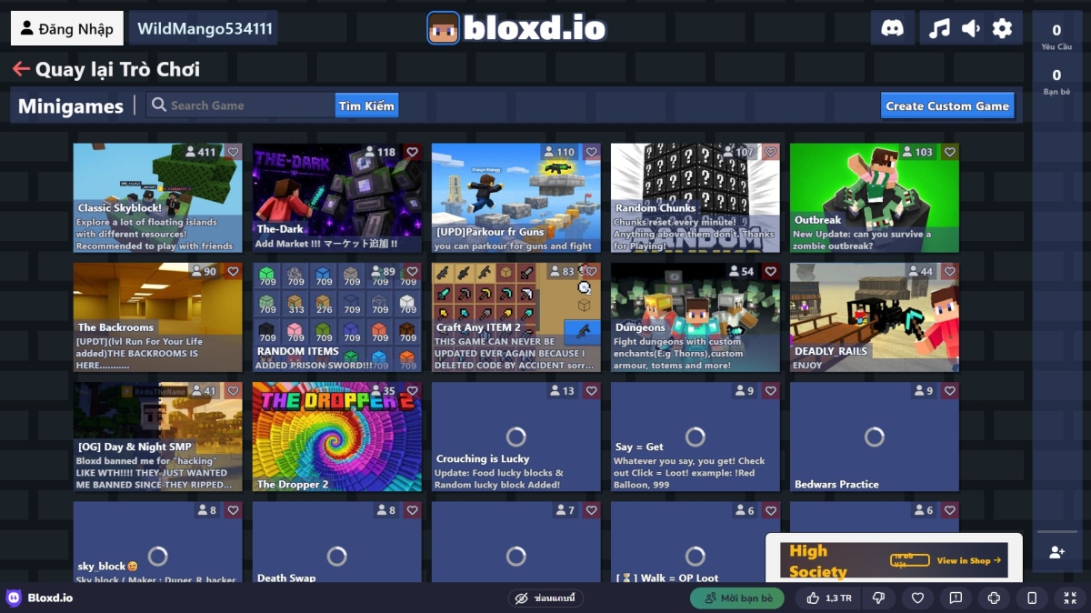Chế độ mini game trong Bloxd io