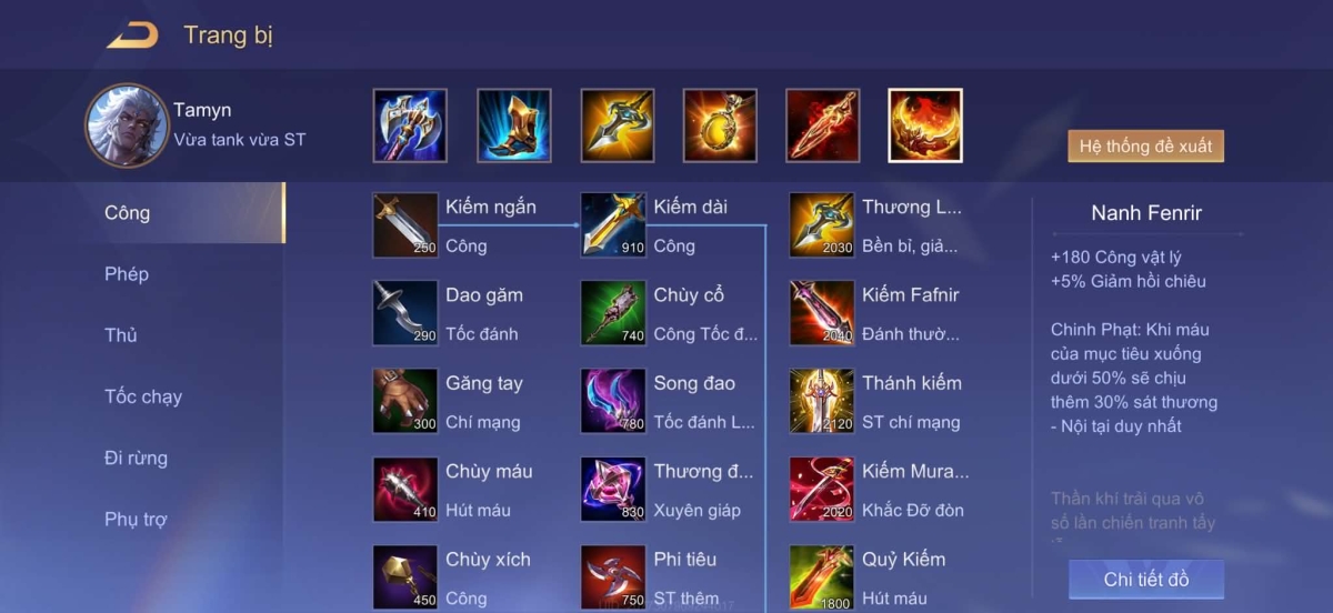 Trang bị đi rừng dành cho Tamyn