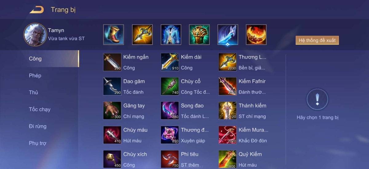 Trang bị thiên phòng thủ cho Tamyn