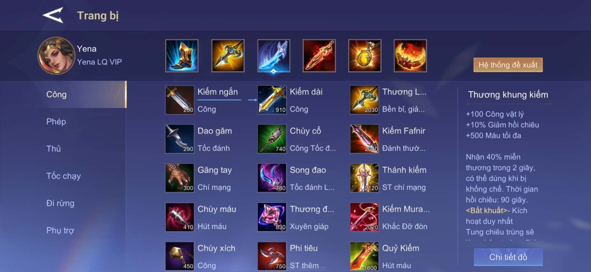 Trang bị 2 cho Yena