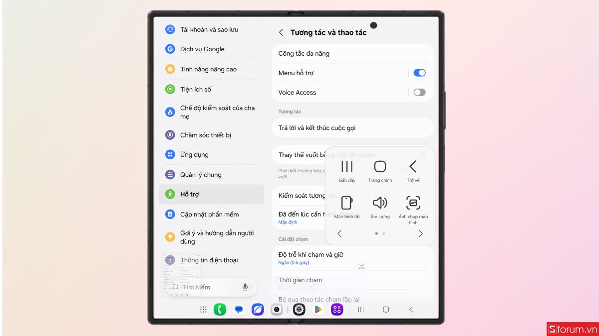 Chụp màn hình ngay trên menu hỗ trợ