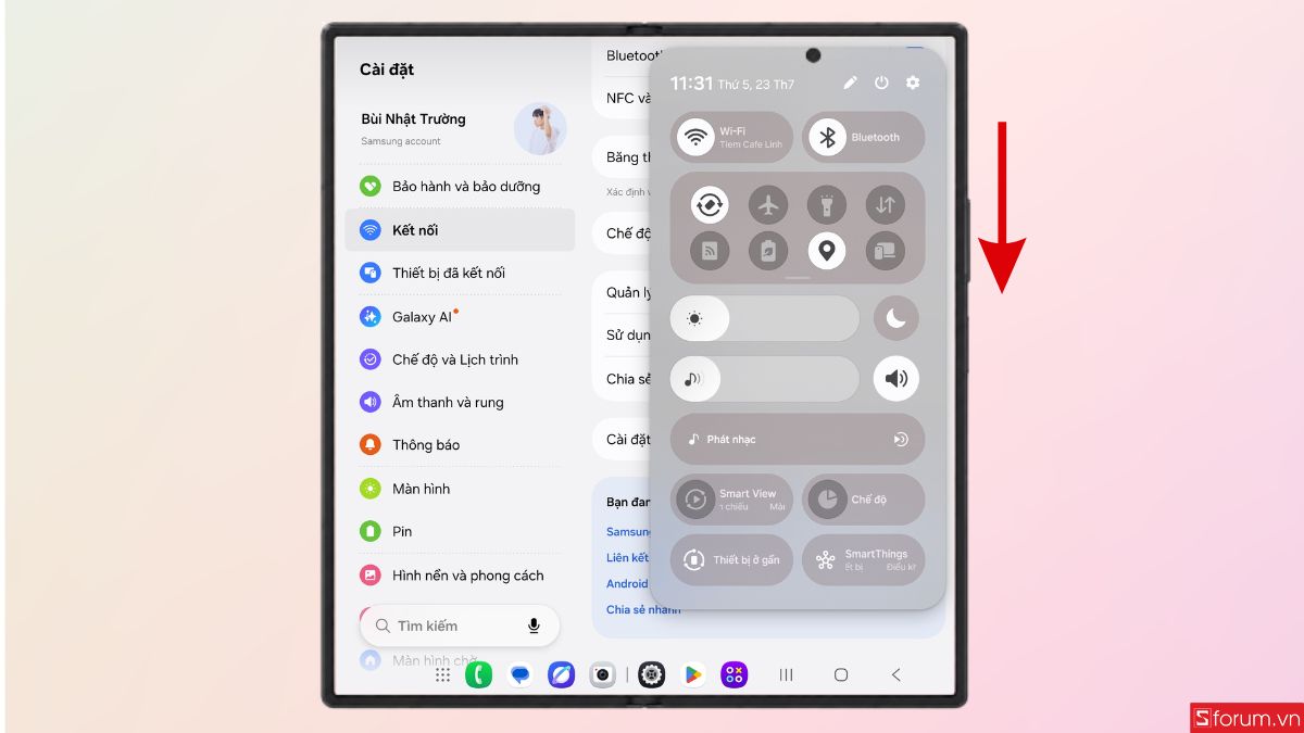Mở bảng điều khiển trên màn hình chính