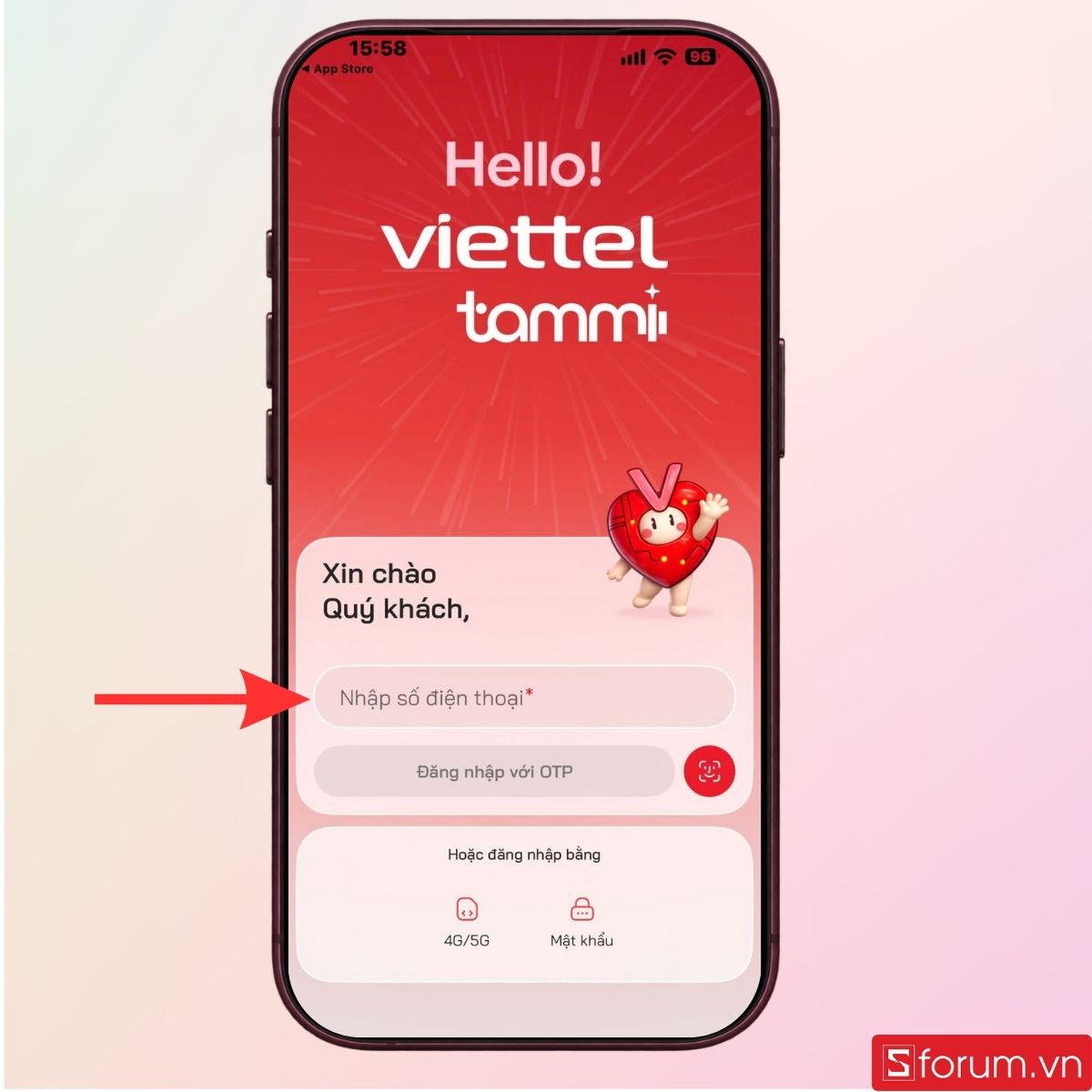Tiến hành đăng nhập tài khoản Viettel Tammi