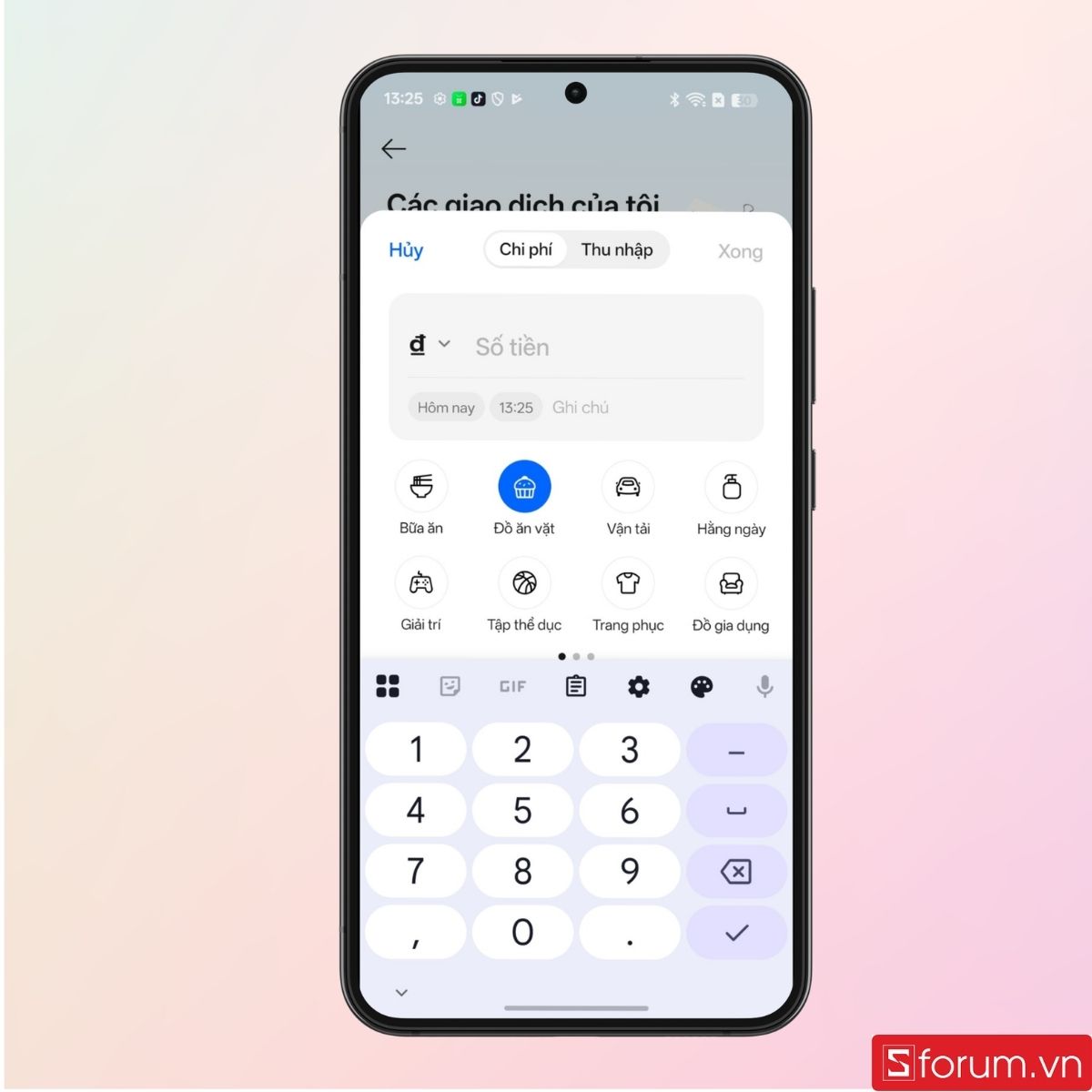Nhập số tiền giao dịch