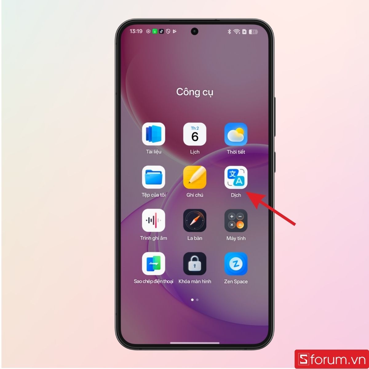 Nhấn vào mục Dịch