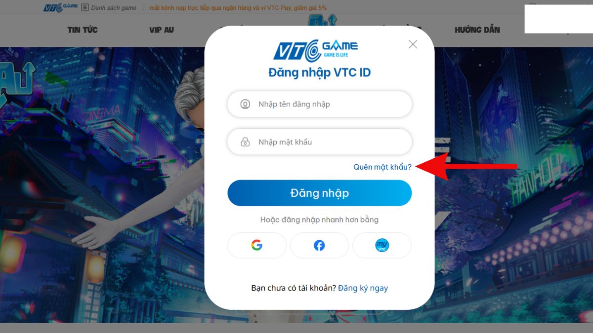 Nhấn Quên mật khẩu trên trang đăng nhập