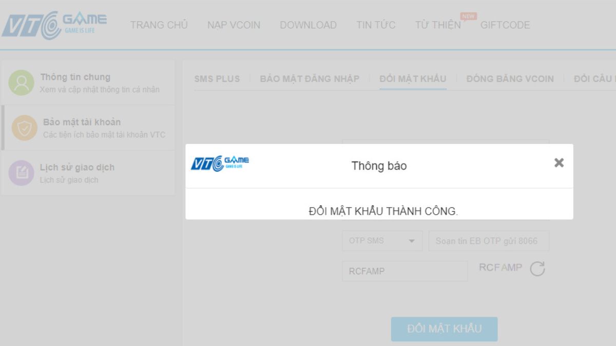 Đổi mật khẩu thành công