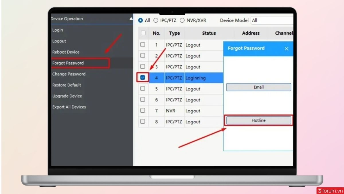 Nhấn vào mục Hotline tại giao diện Forgot Password 