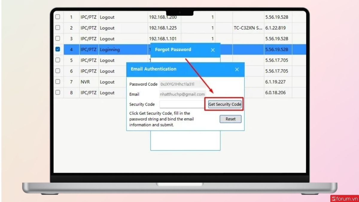 Chọn Email và nhấn Get Security Code