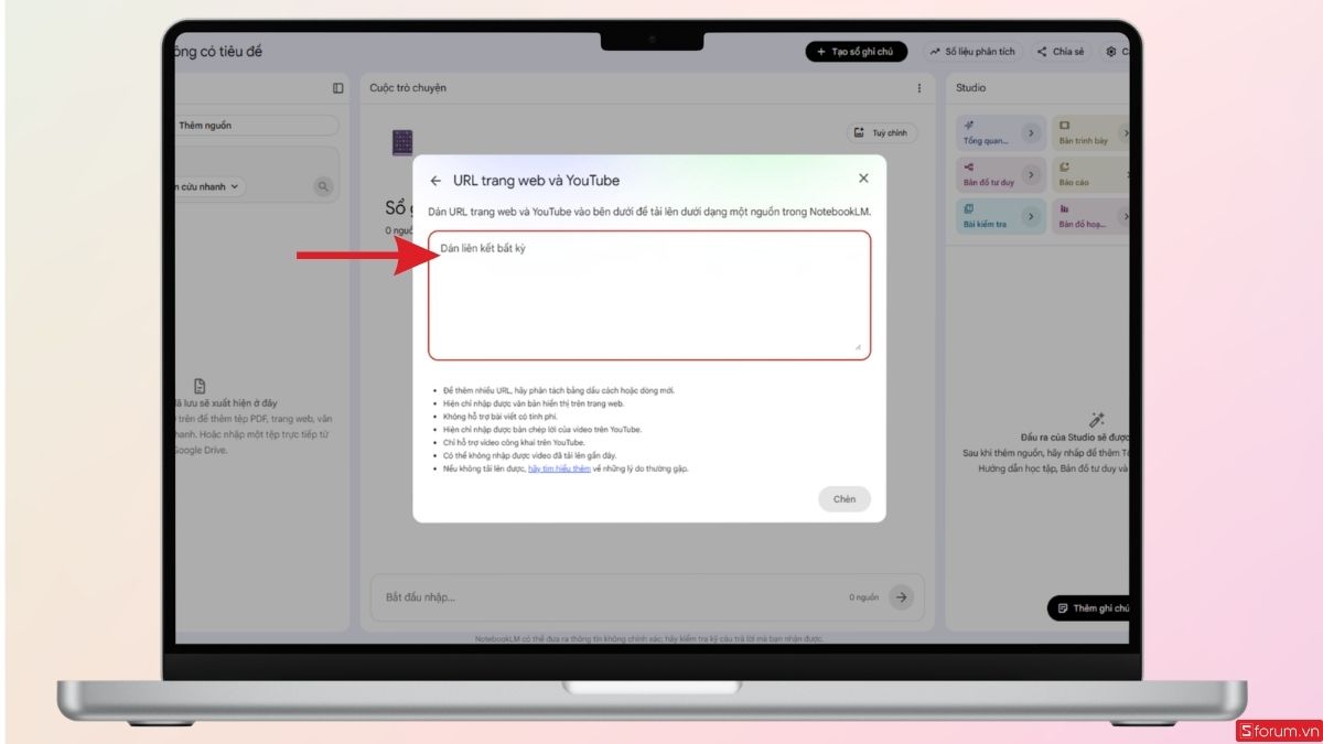 Dán link đã copy ở YouTube trước đó vào đây