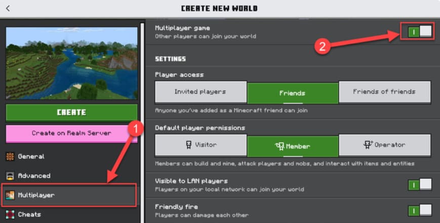 Mở mục Multiplayer