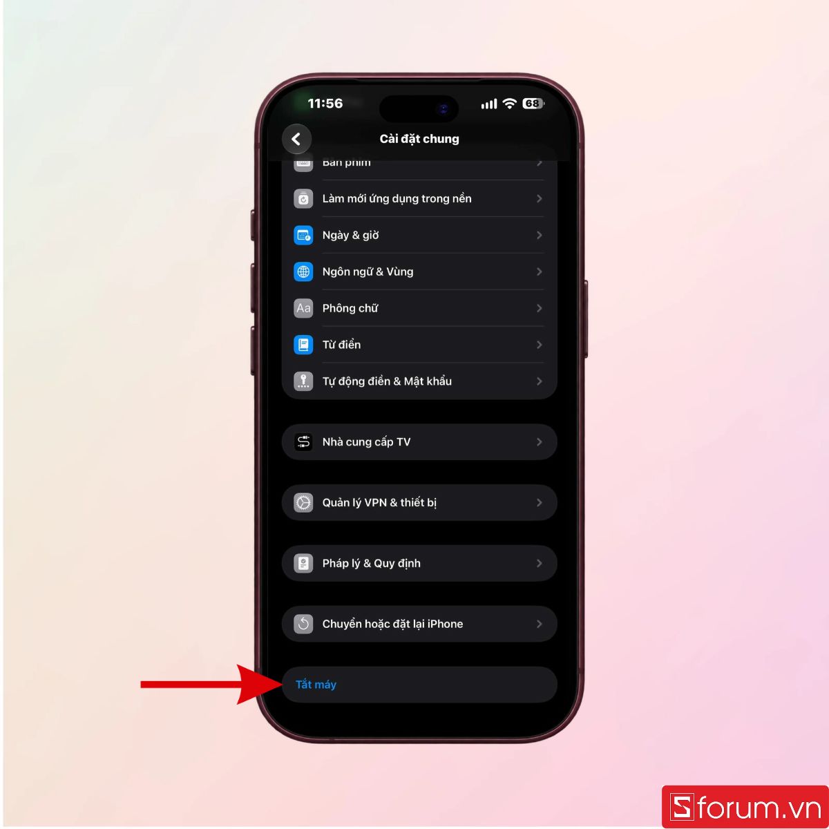 Lướt xuống dưới chọn Tắt máy