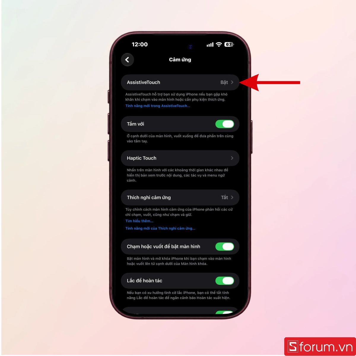Bật công tắc AssistiveTouch