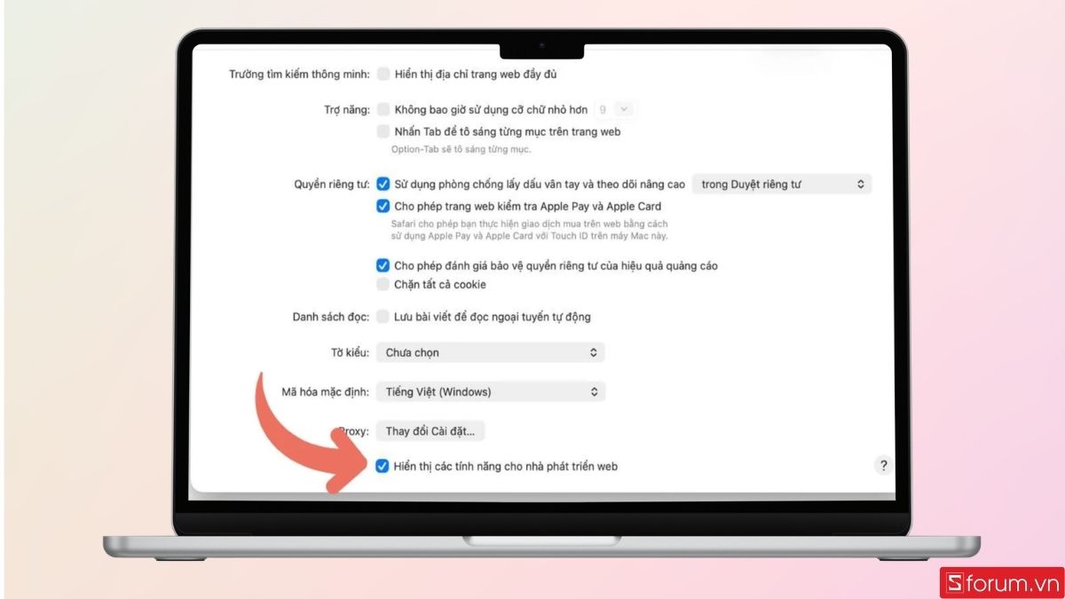 Bật mục Hiển thị tính năng cho nhà phát triển web