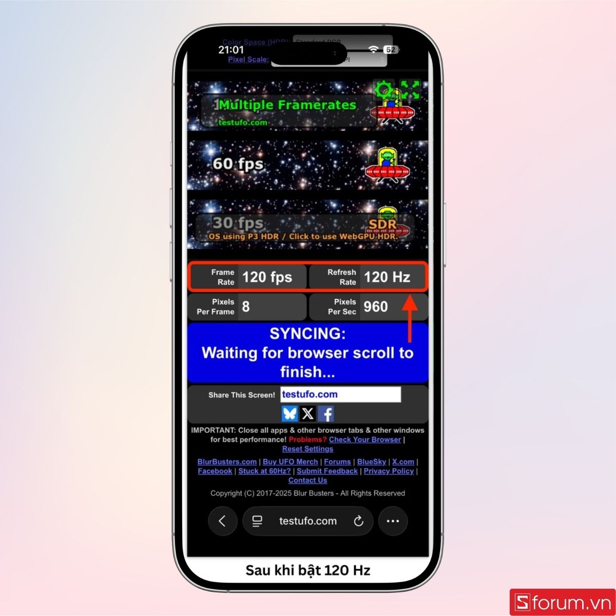Dùng trang web testufo để test 