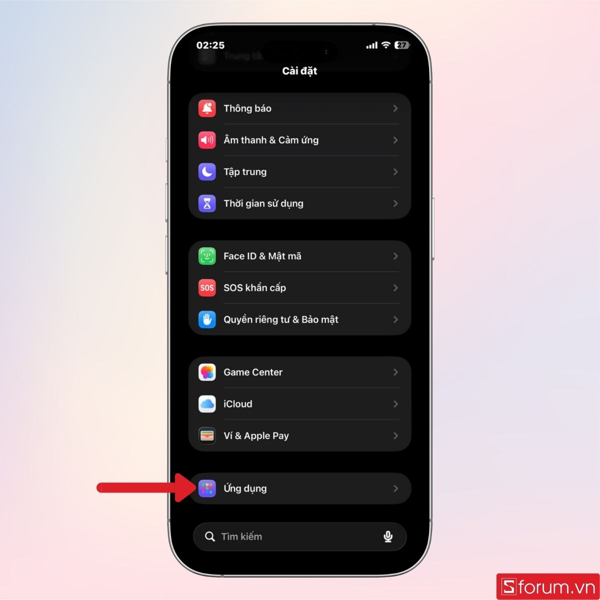Nhấn chọn mục Ứng dụng