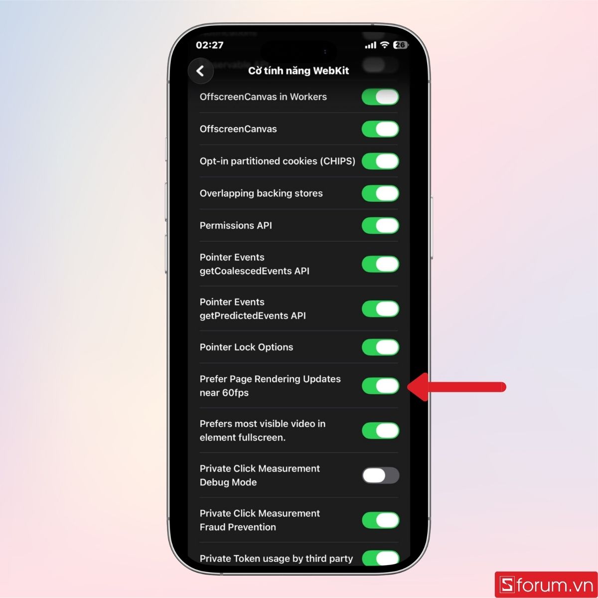 Gạt công tắt và tắt tính năng này