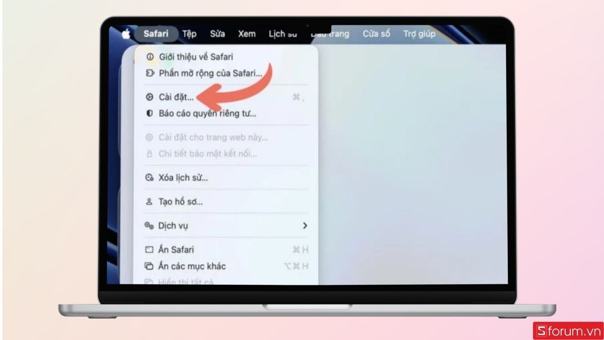 Mở mục Cài đặt trên Safari
